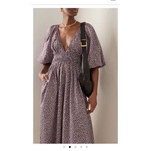 Matteau Shirred Floral Organic Cotton Midi Dress Sundress US SZ 4 Amethyst